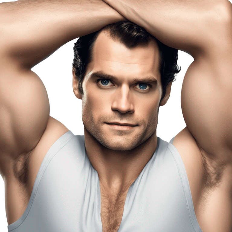 Henry Cavill's glistening upper body and natural underarm allure. emoji