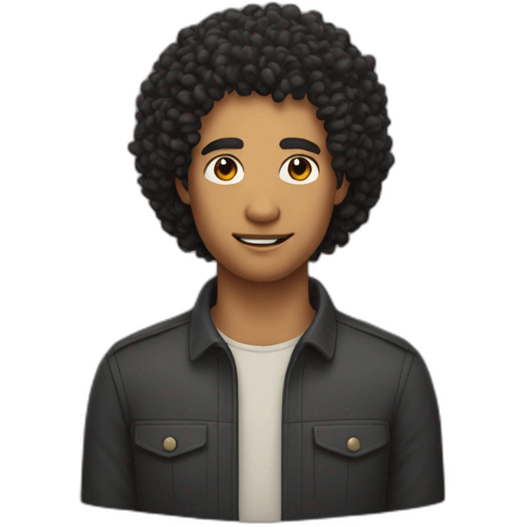 A man with wheat skin, curly black hair, and a slight chin emoji