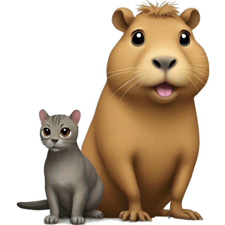 Capybara standing ontop of a cat emoji