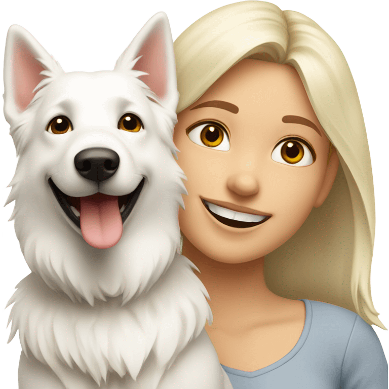 Happy white Swiss Shepherd  with blonde girl emoji