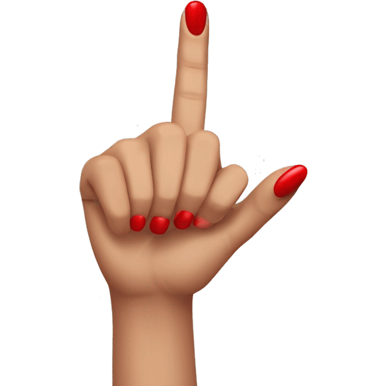 woman hand pointing index finger, red nail varnish. top of the hand is showing directly from above.no other finger nail is showing. emoji