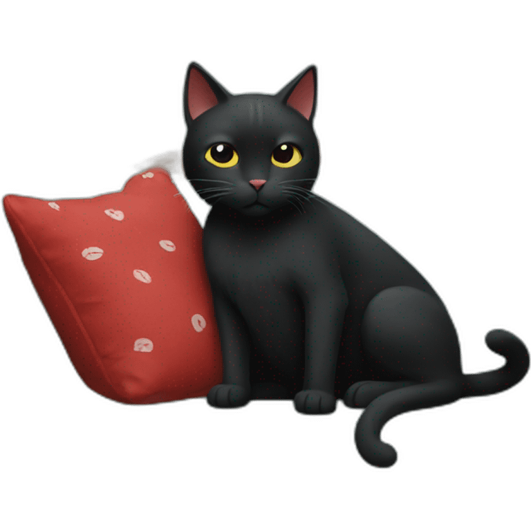 A black cat with a red bandana clawing at a blue sofa emoji