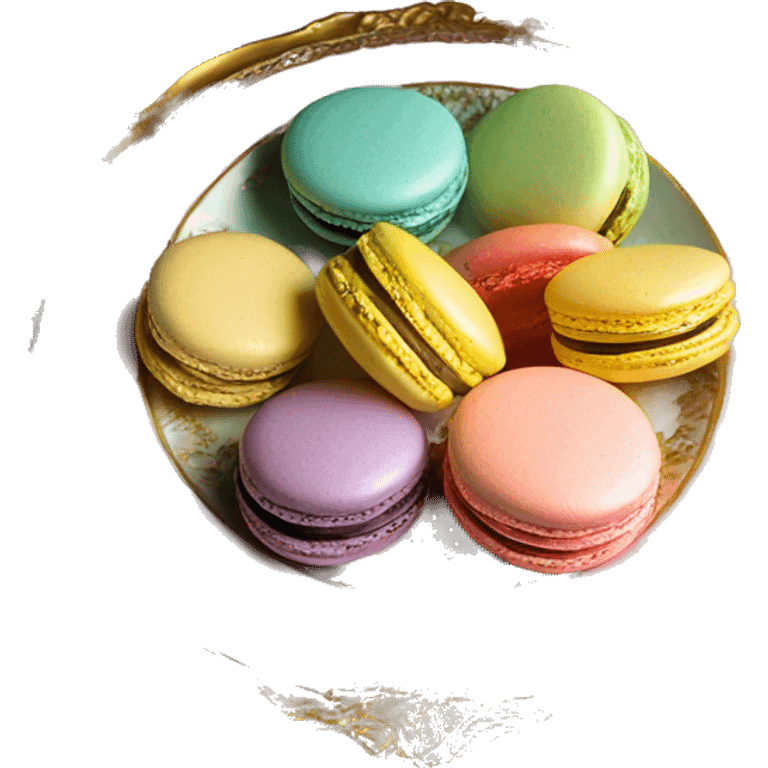 pastel macarons on vintage rococo golden plate emoji