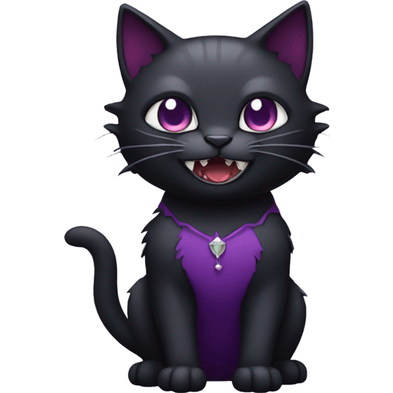 Black-purple Cat-Fakémon with vampire teeth full body emoji