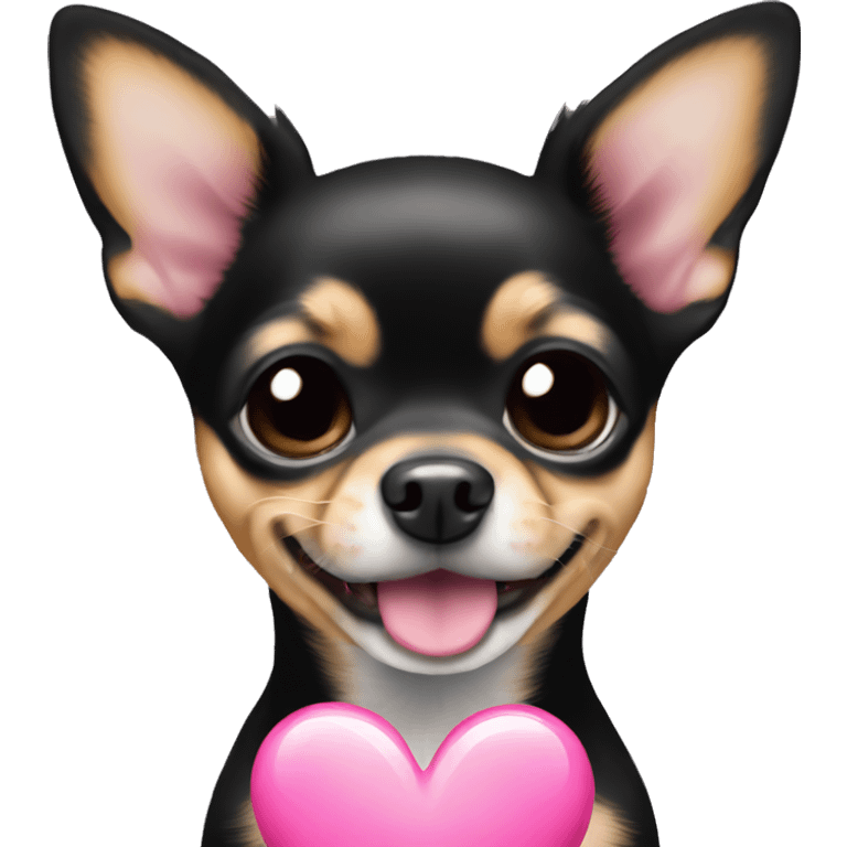 black & tan chihuahua puppy with a pink heart emoji