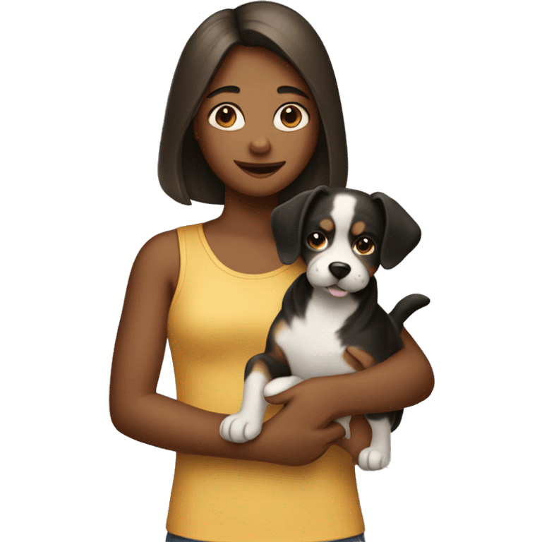 The girl is holding a dog emoji