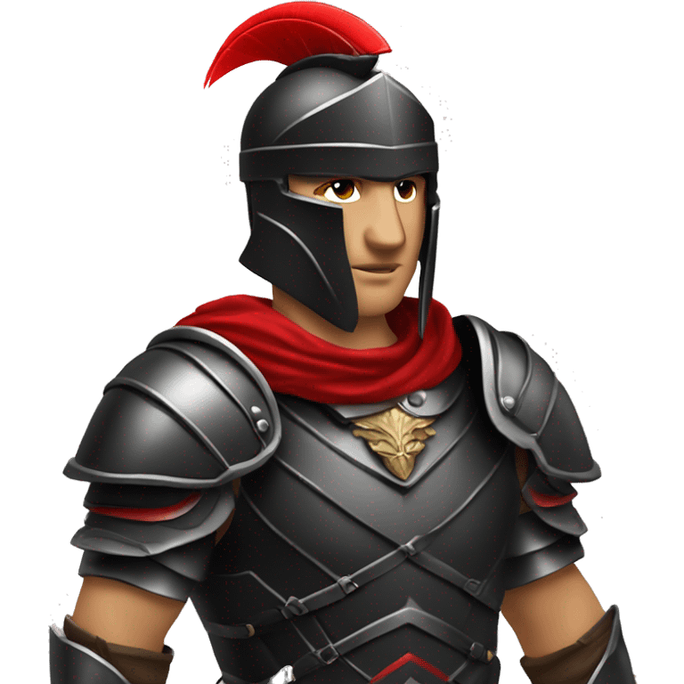 Fantasy spartan warrior male wearing detailed black armor with a red plumed helmet
 emoji