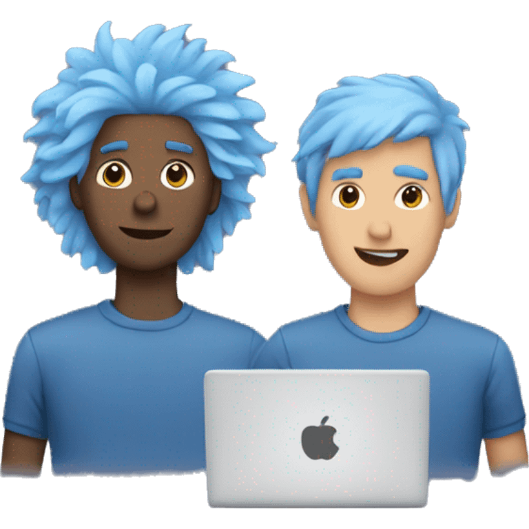 2 guys with blue hairs with laptops emoji