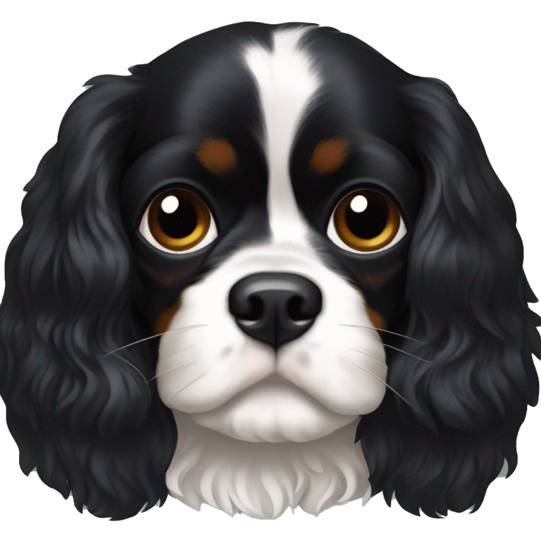 Small completely black Cavalier King Charles spaniel with black fur on his whole face and white fur on chest emoji