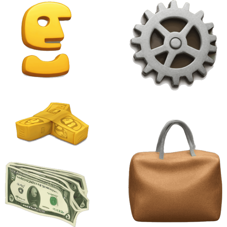 A GEAR, A BRICK AND BEHIND A BAG OF MONEY emoji