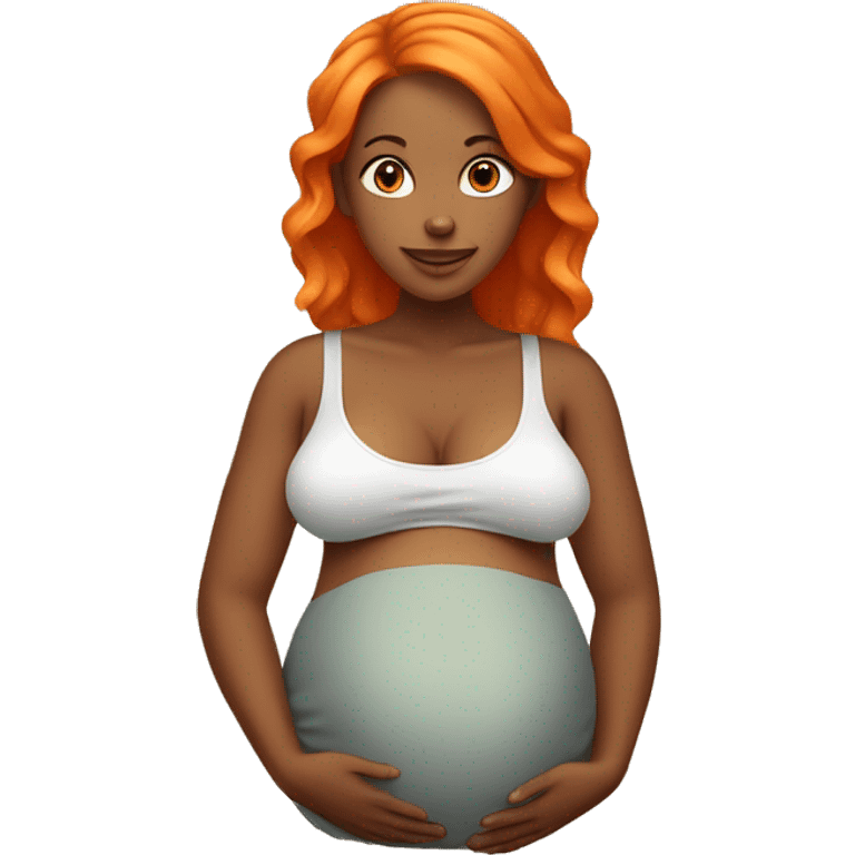 Tan girl with orange hair holding her pregnant stomach emoji