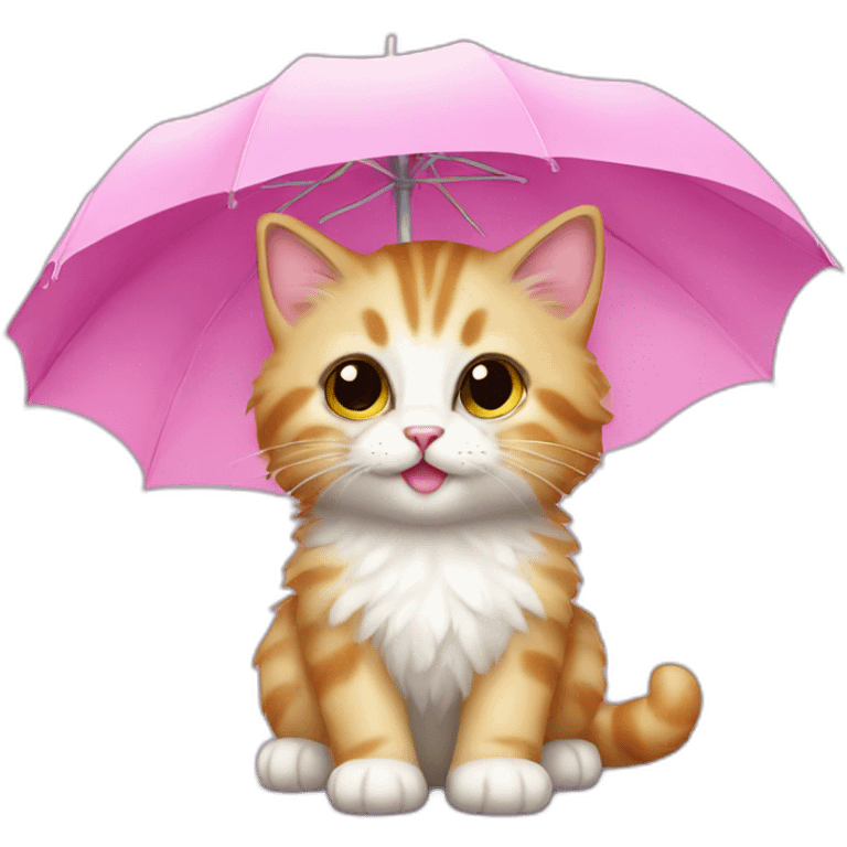 fluffy kitten with a pink umbrella emoji