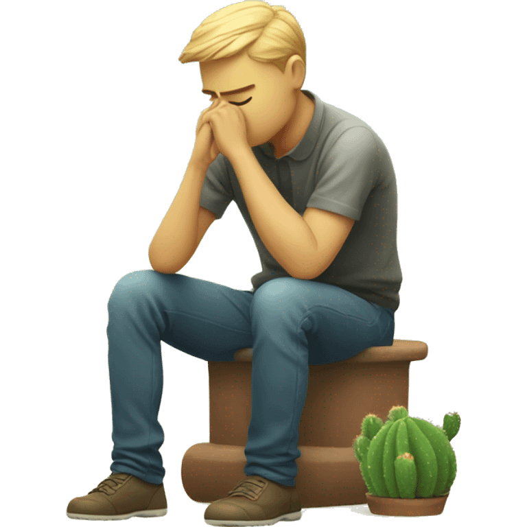 sad man sitting on little cactus emoji