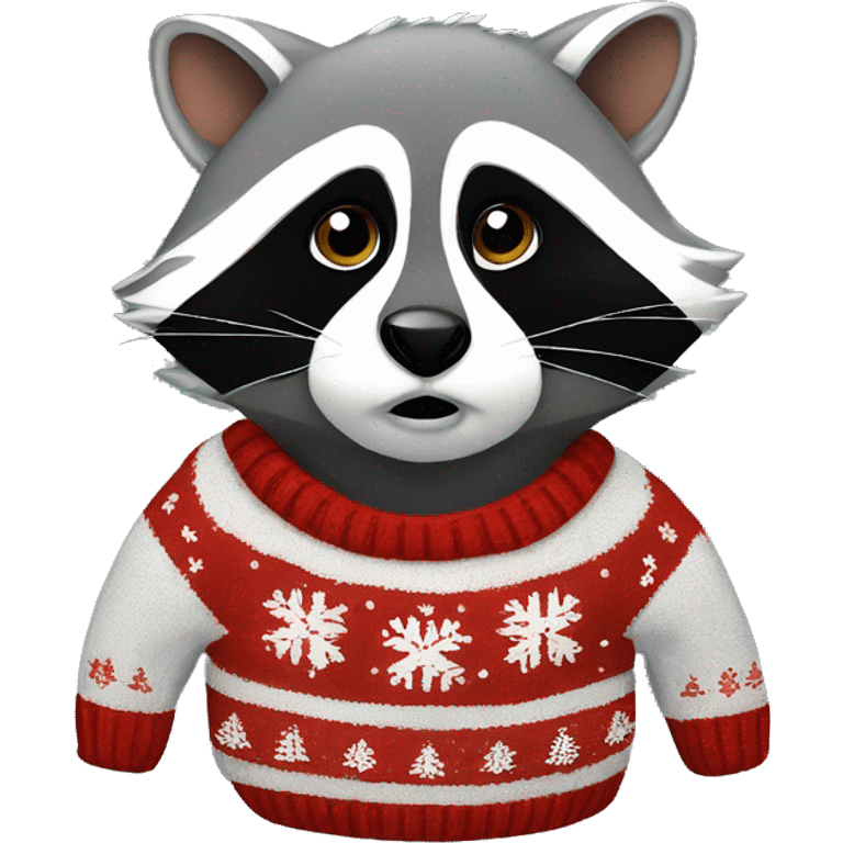 Raccoon with a Christmas sweater emoji