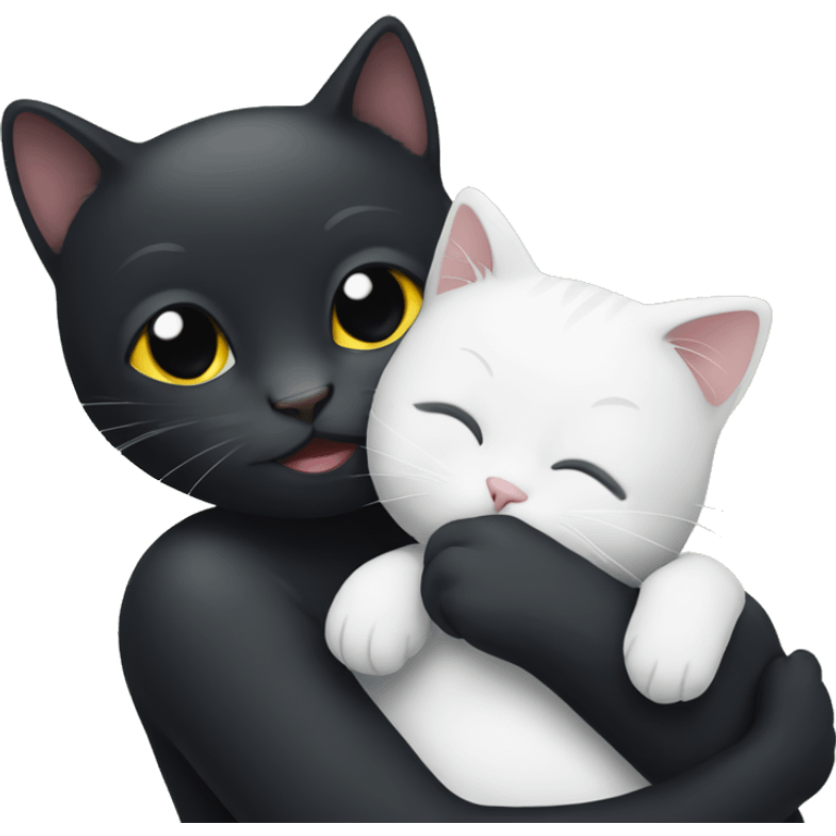 black kitty with white cat hug emoji