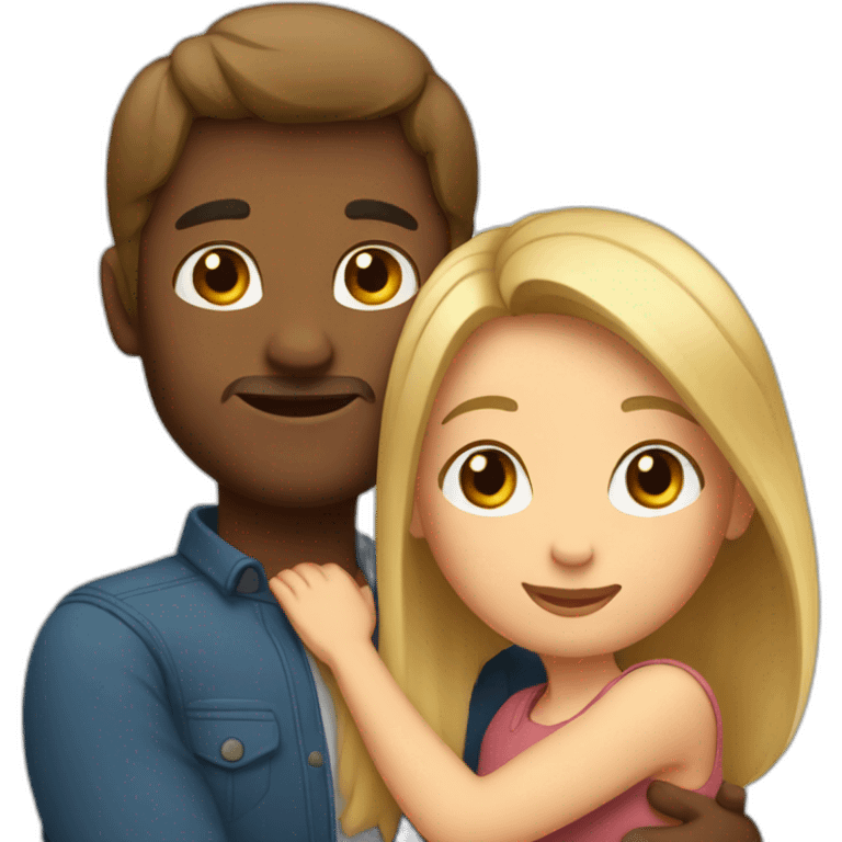 Woman with long hair and man with short hair hug each other emoji