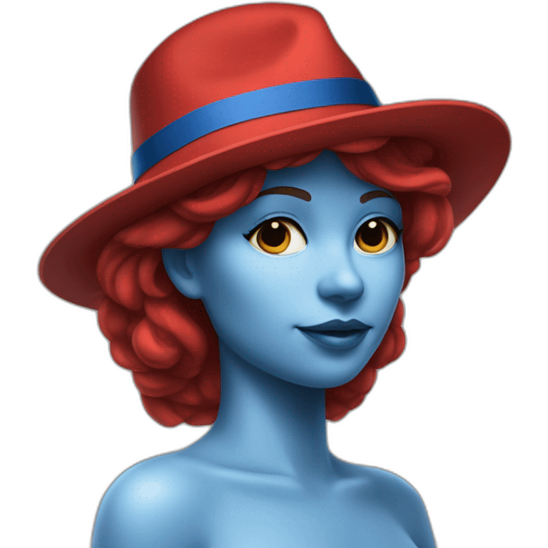 Femme nue avec un chapeau rouge et un string bleu emoji