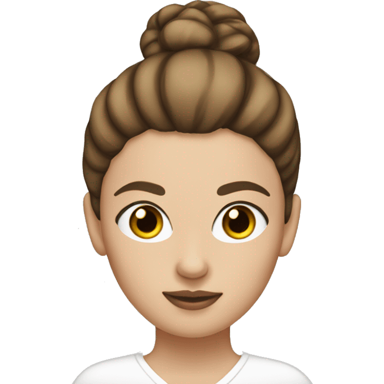 White girl with brown hair in high bun with middle part and white eye patches emoji