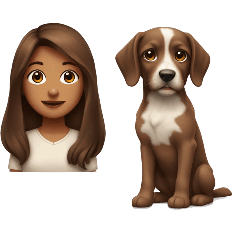 menina com olhos castanhos cabelo marrom escuro pele clara e uma cachorra pequenina emoji