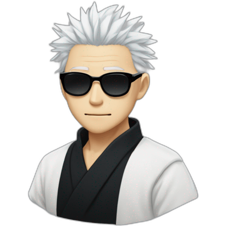 Gojo satoru from jujutsu kaisen, white hair, round black sunglasses emoji