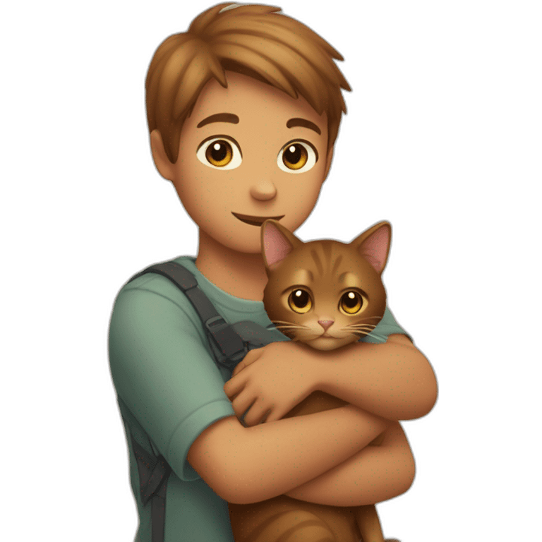 Brown Cat in arms of boy emoji