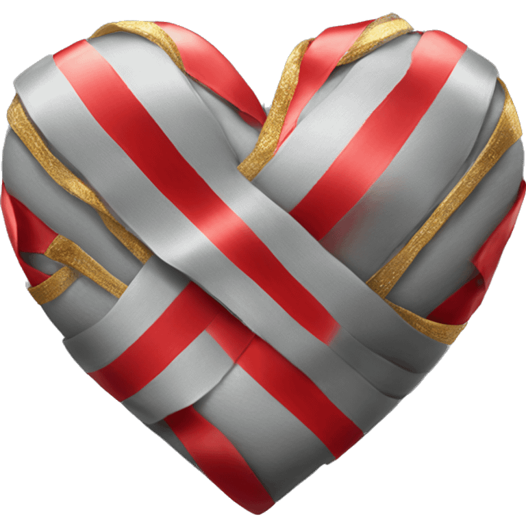 Grey heart with red ribbon that has gold details emoji