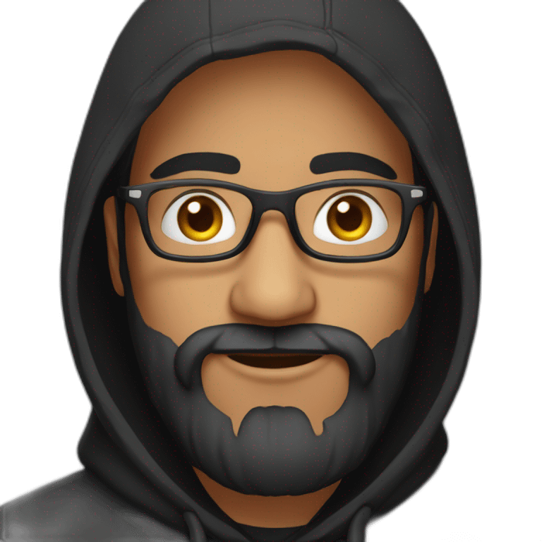 indian guy with glasses and french beard wearing a black hoodie emoji