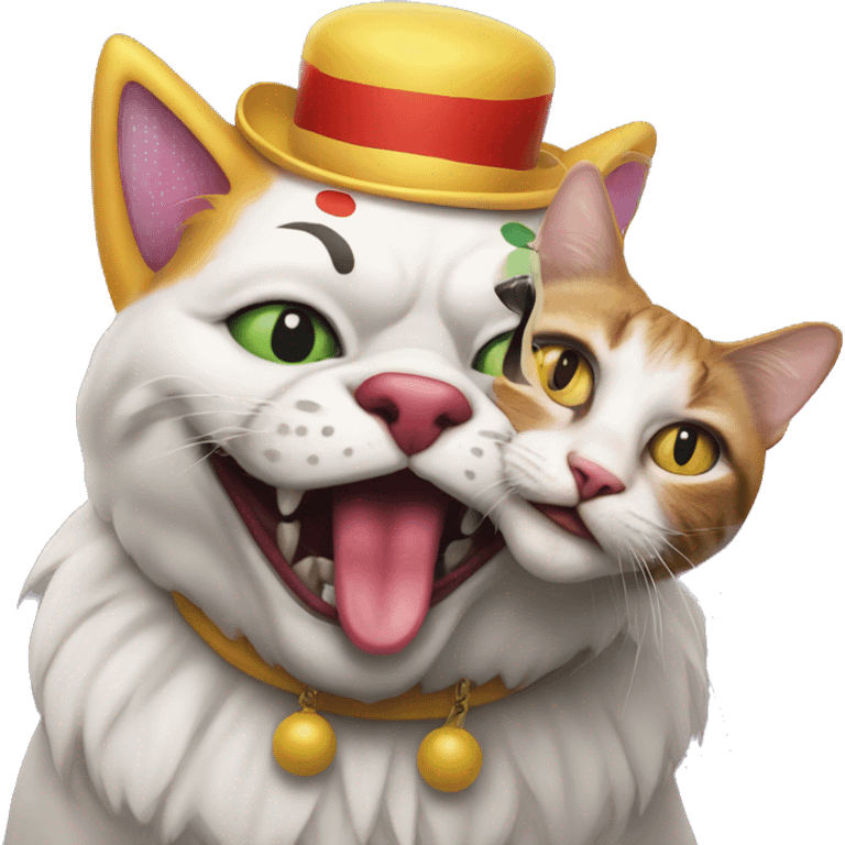 Cat-clown with dog clown emoji