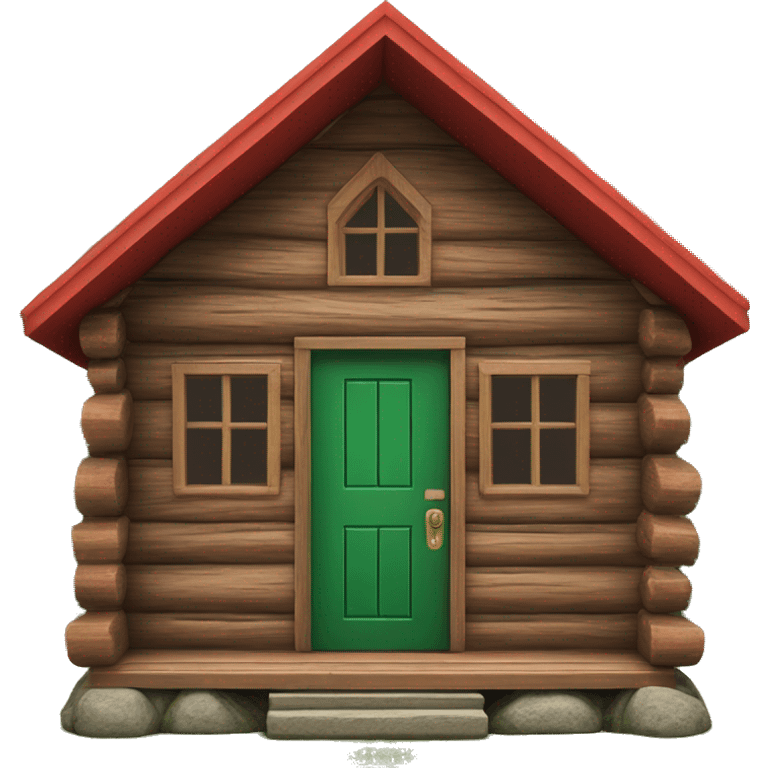 Log cabin red roof green door emoji