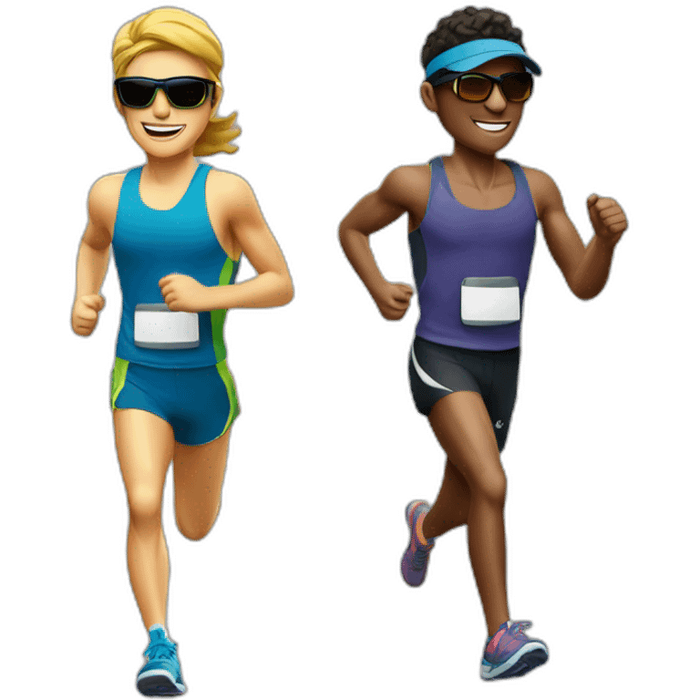 two runners running with cap a light Running backpack and a pair of sunglasses emoji