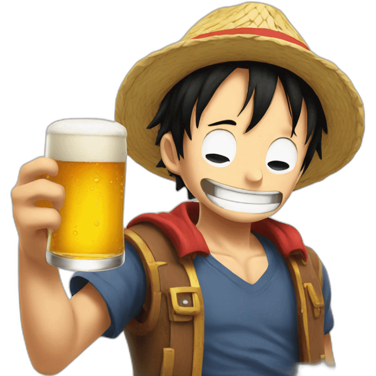 Luffy drinking a beer emoji