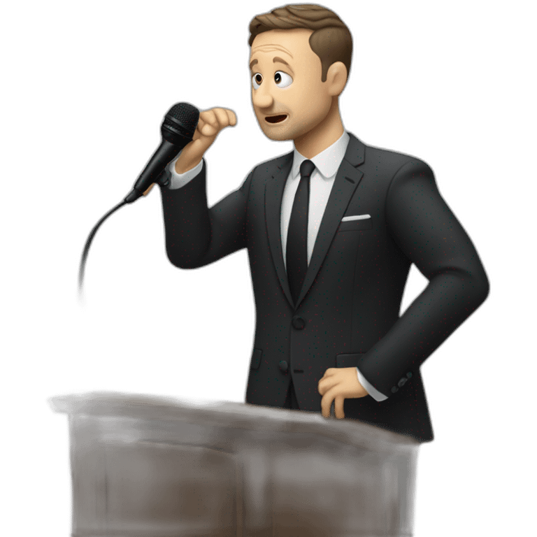 tim robinson in suit sad singing into microphone stand (full body, ios17, sad) emoji