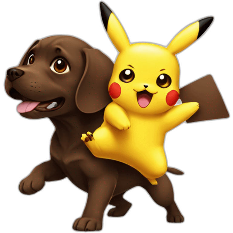 Pikachu fighting chocolate labrador emoji