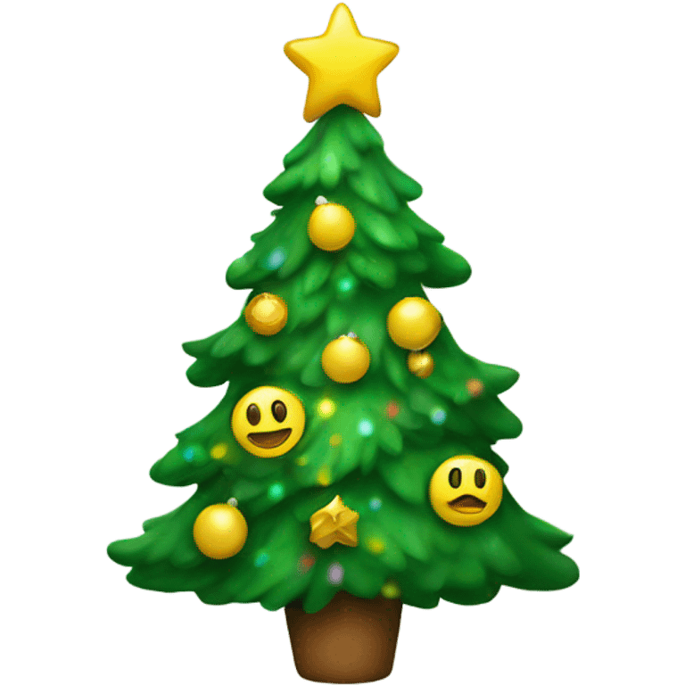 A Christmas tree with smiley faces on it emoji