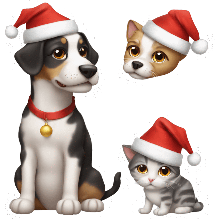 Cat dog cat dog cat dog cat dog with Christmas hat emoji