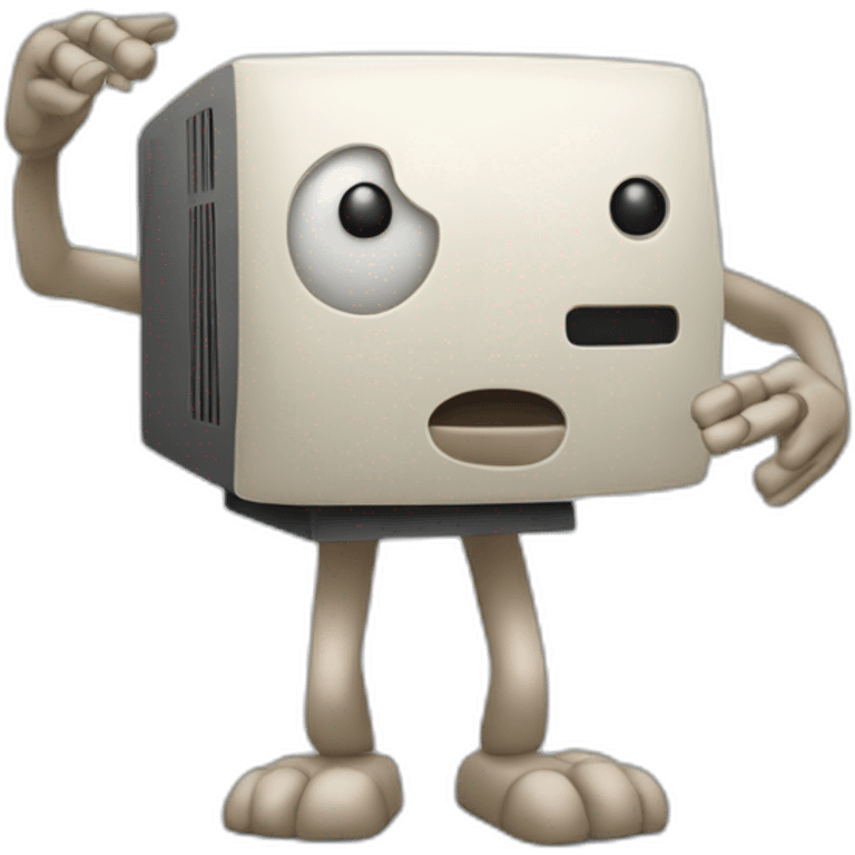 Anthropomorphic computer with a face arms and legs doing something random emoji