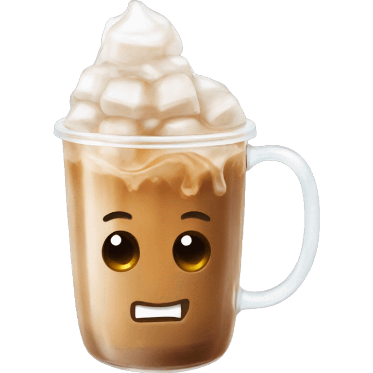 Caramel iced coffee in a clear mug with ice on top  emoji