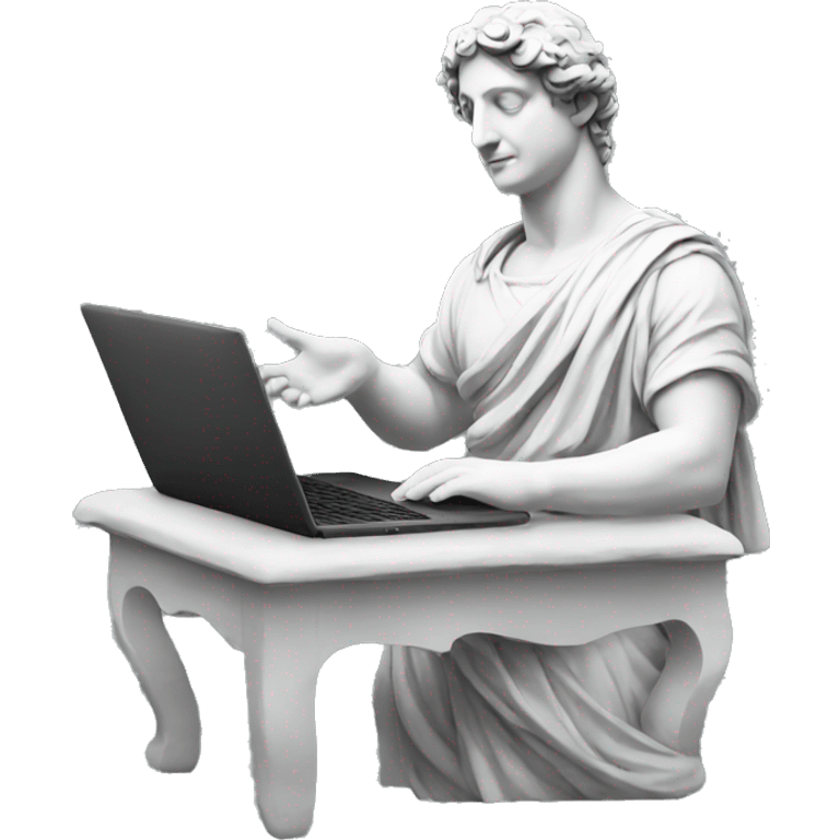 Italian statue using a laptop emoji