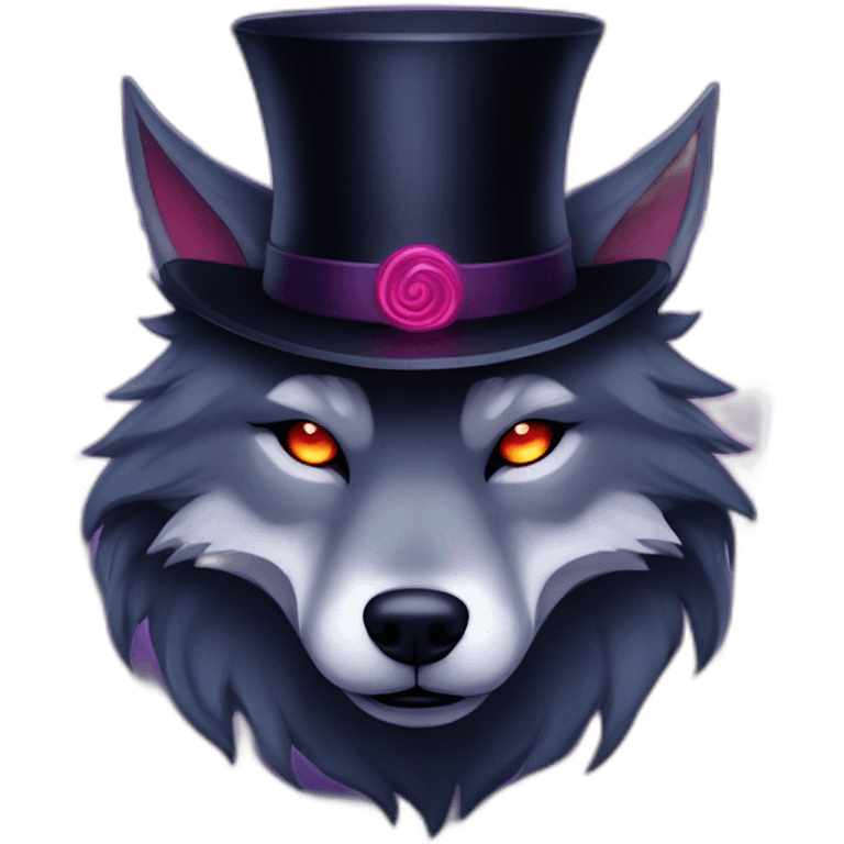 demonic wolf with pentagram top hat and a mysterious night emoji