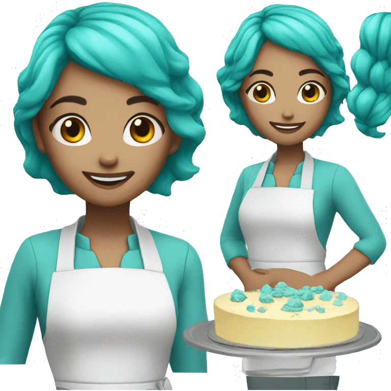 Cyan coloured hair baker girl with cake emoji