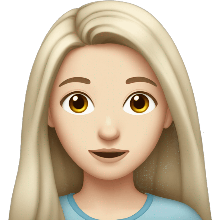 young woman with long brown hair, brown eyes and pale skin emoji