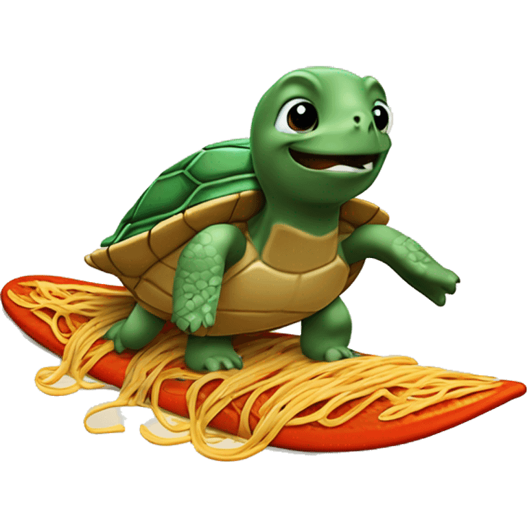 turtle riding a dorito as a surfboard on a wave of spaghetti  emoji