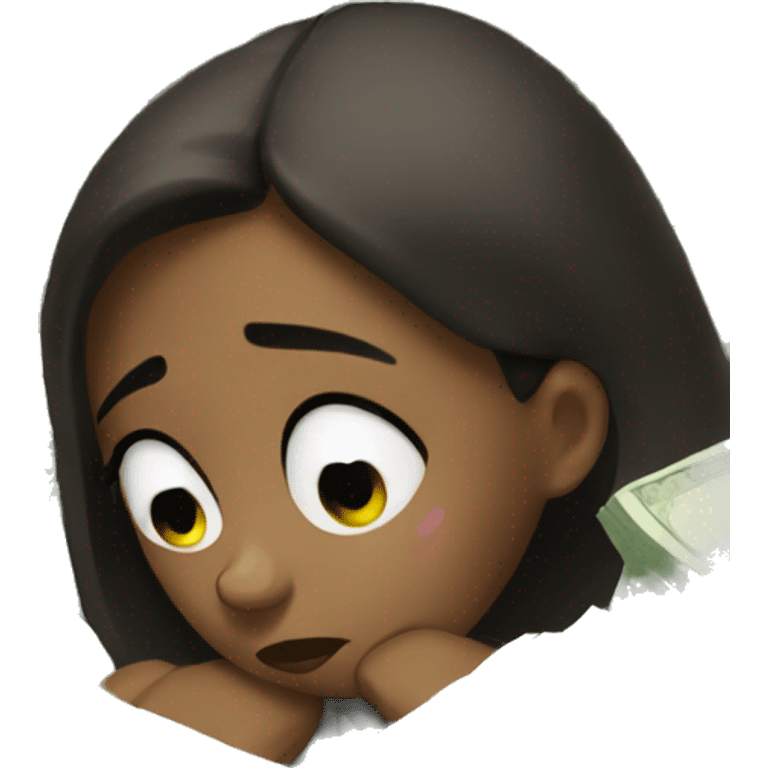 girl crying over a pile of money  emoji