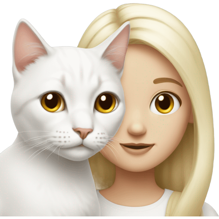 white cat with blonde girl emoji