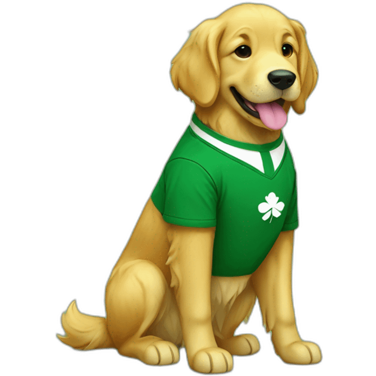 golden retriever dog wearing irish rugby shirt emoji