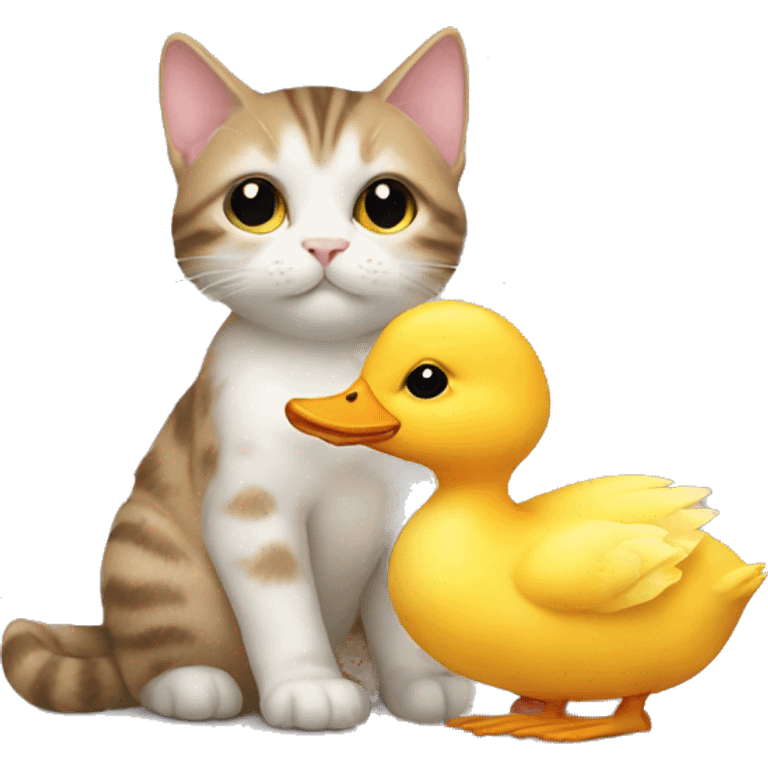 Cat and duckling cuddling  emoji