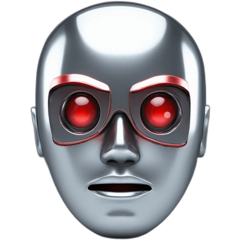 3d chrome human android head, red lazer eyes with letter B on the face, 3d, portrait emoji