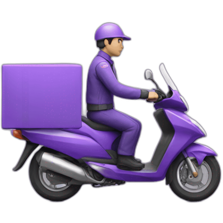 a purple delivery motorbike with delivery man and small b white logo emoji