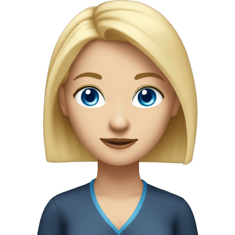 blue eyes, blonde straight hair, female school teacher, no glasses emoji