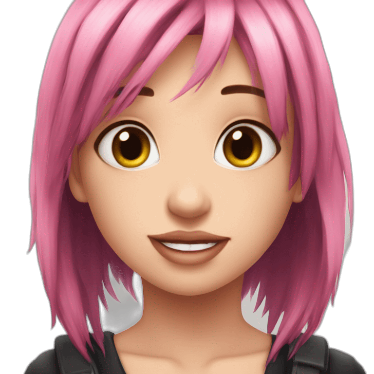 Front view curvy emo girl pink hair sits on the floor straight view hands up black skirt полосатые рваные чулки emoji